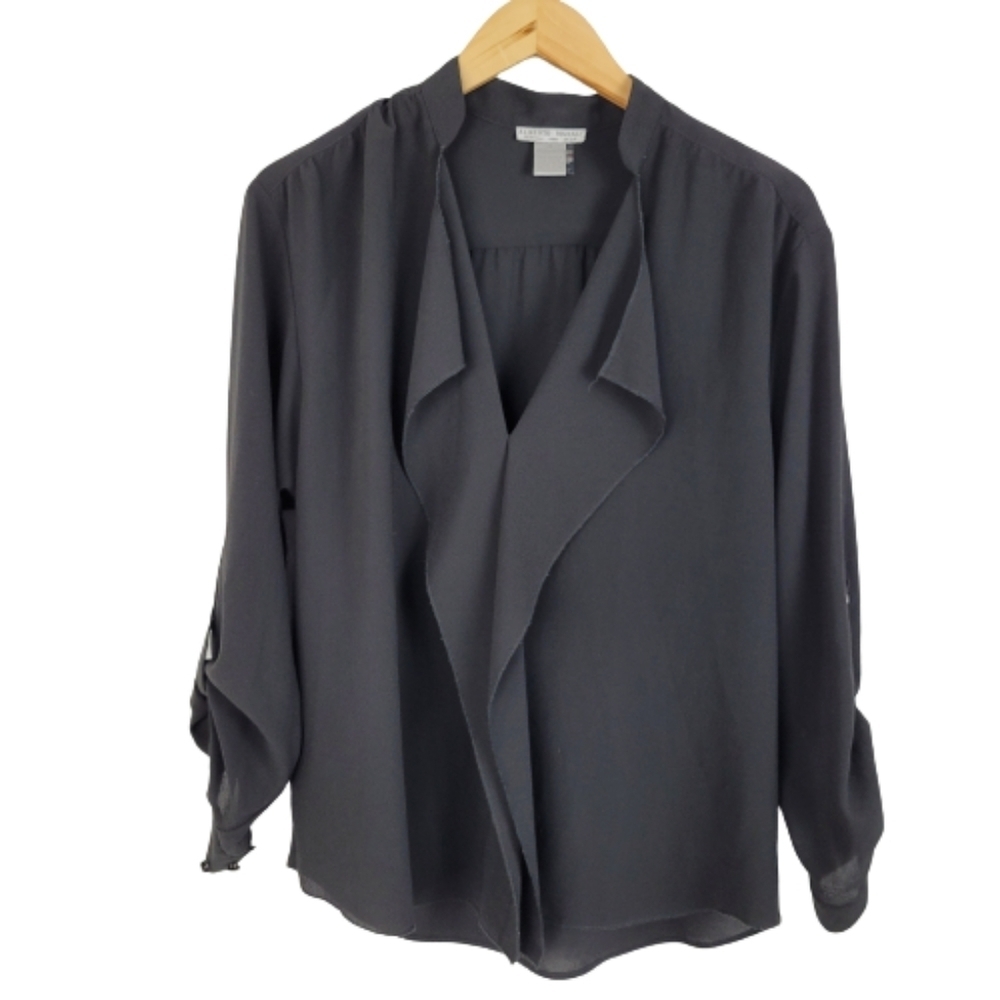 Alberto Makali black chaffon ruffle v-neck top